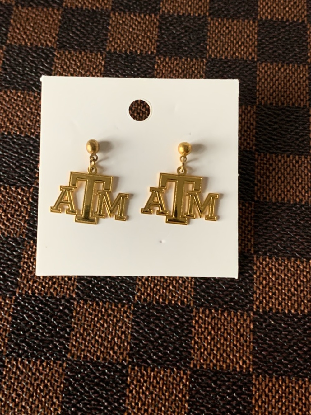 NEW! Gold Plated Stainless Steel Texas A&M Collegiate Logo Drop Earrings